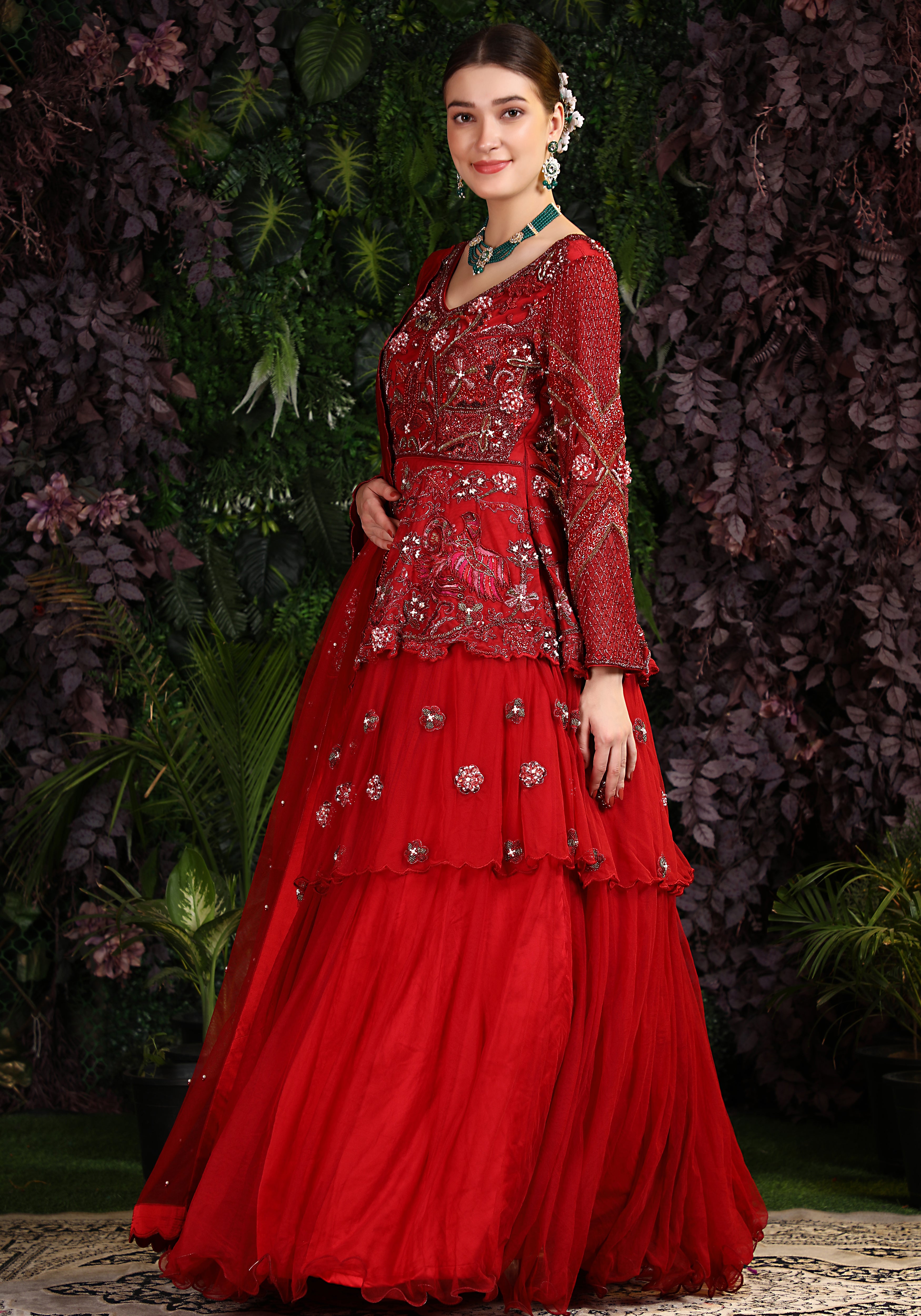 Buy Party Wear Red Thread Work Georgette Gown With Dupatta Online From  Surat Wholesale Shop.
